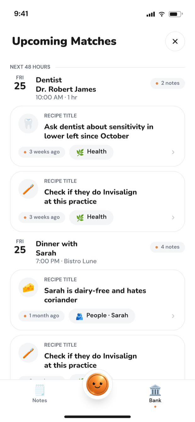 Penny matching a saved memory to a calendar event